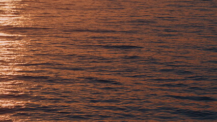 Golden Color Of Setting Sun Reflecting. Sunset In Summer Evening. Abstract Nautical Nature.