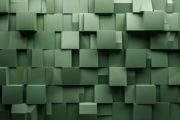 Wall with squire and abstract geometric army green 3D texture. Generative Ai