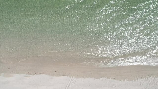 Top view nature of the beach and sea Summer with sunshine, sandy beaches, clear blue waters sparkling against the blue sky. on island with good ecology and environment Background for summer vacation