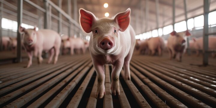 Ecological pigs and piglets at the domestic farm. Generative AI.