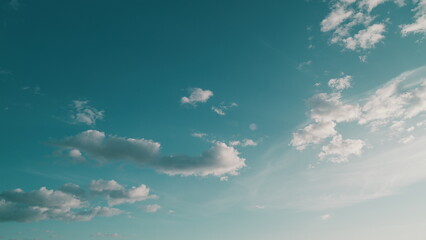 Beautiful Skies Are Moving. Beautiful Blue Sky With White Cumulus Clouds For Abstract Background.
