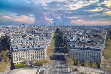 Paris, beautiful Haussmann facades and roofs in a luxury area of the capital, with the new...