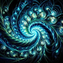 Blue and Green Fractal Art on a Dark Background