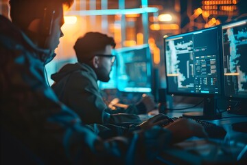 Cybersecurity Specialists Defending Network Infrastructure Against Sophisticated Cyberattack During Critical