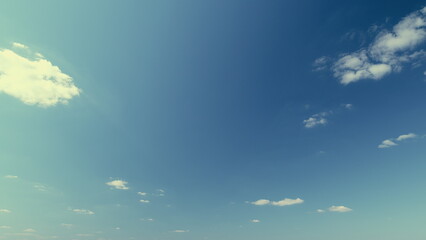 Summer Or Spring Sky With Cloudscape Scattered Across Horizon. Clear Blue Sky And White Clouds...