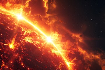 Dramatic stock photo of a solar flare erupting from the Suns surface, capturing the dynamic and powerful nature of our closest star