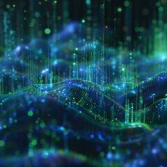Abstract Data Pipeline in Blue and Green: 3D Technology Visualization