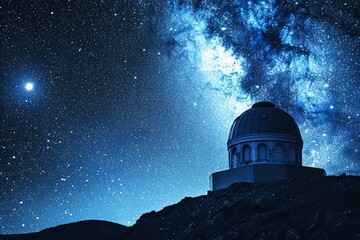 Highquality stock image of a space observatory under the starlit sky, dome open, telescope peering into the cosmos, symbol of human curiosity