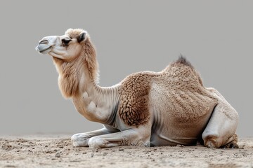 A camel relaxing against a clear backdrop. Generative Ai