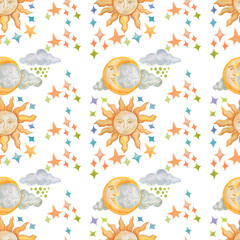 Sun moon planets constellations stars graphics hand drawn set separately on a white background...