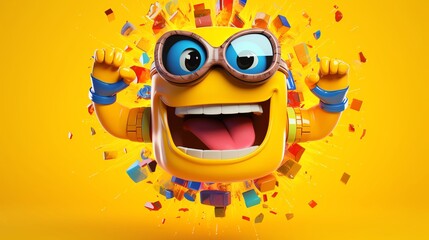 Vibrant 3D illustration of a beloved video game character styled with bright playful colors and set against a solid yellow background suitable for gaming accessories or themed parties