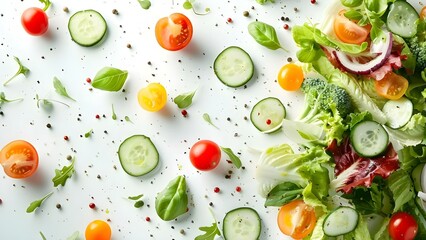 A Colorful Vegetable Salad on a White Background. Concept Food Photography, Fresh Ingredients, Healthy Eating, Vibrant Colors, Simple Background