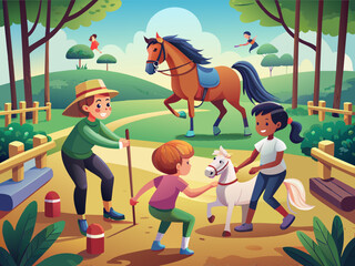 Obraz premium Horse and kids