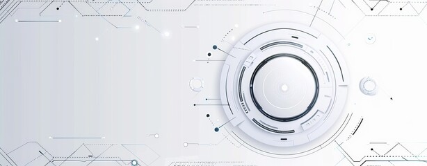 Banner of futuristic technology, white background with gray color elements and lines connecting dots around the circle in center blank space for text