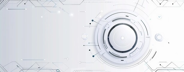 Obraz premium Banner of futuristic technology, white background with gray color elements and lines connecting dots around the circle in center blank space for text
