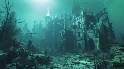 A mysterious graphic depicting the underwater city of Atlantis.