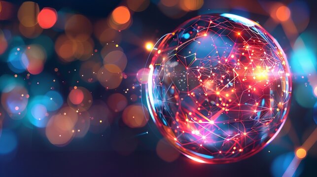 A transparent, scientific infographic-style 3D sphere displaying different behaviors. The sphere features backlit glowing areas and distinct, overlapping quadrants inside.