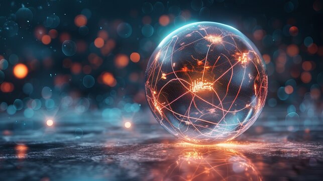 A transparent, scientific infographic-style 3D sphere displaying different behaviors. The sphere features backlit glowing areas and distinct, overlapping quadrants inside.