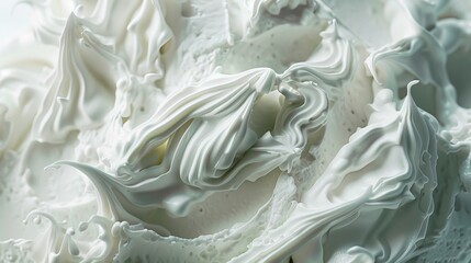 A close-up photograph showcasing the texture of Chantilly cream, captured in a photo-realistic style using studio overhead lighting. This image is intended for food photography.