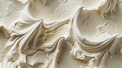 A close-up photograph showcasing the texture of Chantilly cream, captured in a photo-realistic style using studio overhead lighting. This image is intended for food photography.