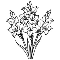 Gladiolus Flower Bouquet outline illustration coloring book page design, Gladiolus Flower Bouquet black and white line art drawing coloring book pages for children and adults
