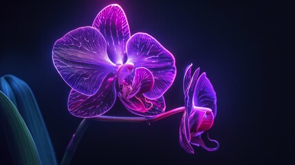 Glowing purple orchid in the dark background