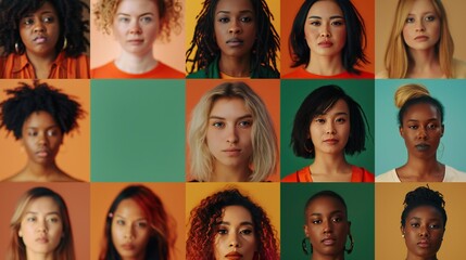 Diversity Array: An array of diverse women's portraits exemplifies diversity and heralds the victory over racism.