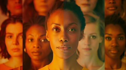 Obraz premium Inclusion Medley: A medley of diverse women's portraits embodies inclusion and marks the triumph over racial discrimination.