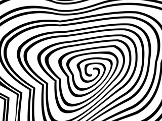 Abstract hypnotic wave pattern with black-and-white striped lines. Psychedelic background. Op art, optical illusion. Modern design, graphic texture.