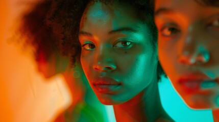 Obraz premium Intersectional Ensemble: An ensemble of diverse women's portraits highlights intersectionality and signifies the end of racial bias.