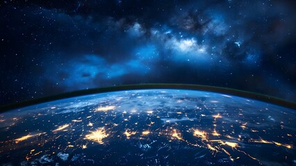 Obraz premium Night view of Earth from space North America connected to global community. Concept Space Exploration, Global Connectivity, North America, Night View, Earth's Beauty