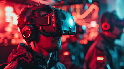 A virtual reality gaming hub where players engage in immersive experiences
