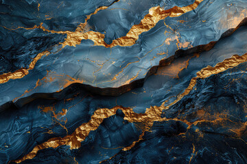 A dark blue and gold marble pattern with golden veins. Created with Ai