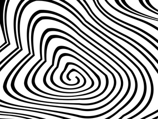 Abstract hypnotic wave pattern with black-and-white striped lines. Psychedelic background. Op art, optical illusion. Modern design, graphic texture.