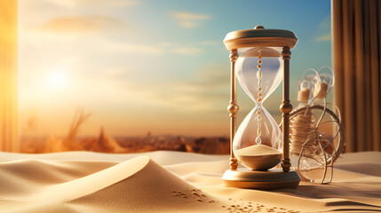 Time ticking away clock concept clock countdown sand transition on a sunlight background
