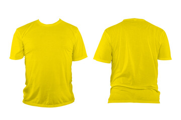 Dark yellow t-shirt with round neck, collarless and sleeves.