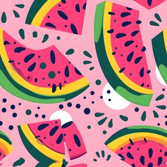 watermelon seamless pattern, pink background
