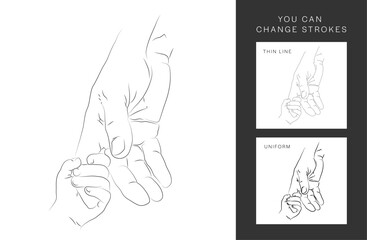 Parent and Child Holding Hand, Hand Drawn Illustration, Isolated Vector	
