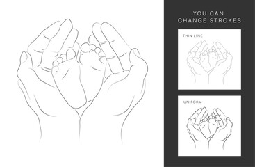 Parent and Child Holding Hand, Hand Drawn Illustration, Isolated Vector	