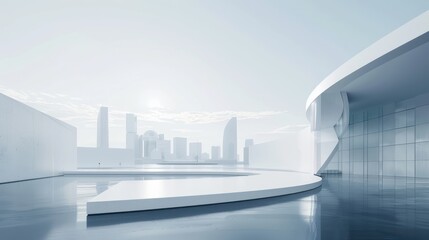 Fototapeta premium Simple white architecture in a bustling city with clear skies. Architectural scenes reminiscent of architectural concept art It features intricate details and perspective.