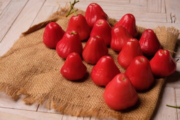 Water guava is a plant in the guava family or Myrtaceae originating from Southeast Asia. Syzygium aqueum. jambu air.