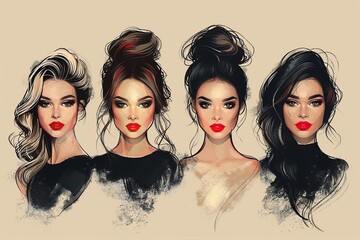 Obraz premium Fashion women with sultry expressions and glamorous hair styles