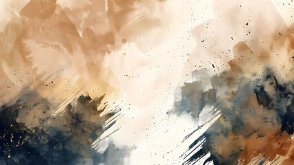 Abstract watercolor ink background with beige brown and black brush strokes and textures. Concept Abstract Art, Watercolor Painting, Ink Background, Beige Brown Palette, Brush Strokes, Textures
