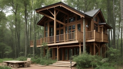 wooden house, cabin in the woods