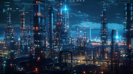 Naklejka premium A cityscape with many buildings and a bright light in the sky