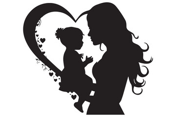 A Mother And Daughter Silhouette In The Heart Shape