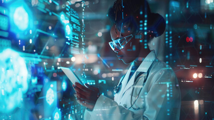 African American Doctor with Digital Tablet