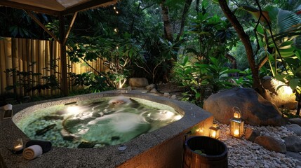 Nestled amidst verdant foliage and caressed by a soft, balmy breeze, this outdoor natural beauty spa beckons as an oasis of serenity.