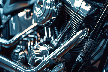 A close up of a motorcycle engine with a black frame