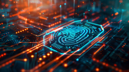 A computer chip with a blue fingerprint on it